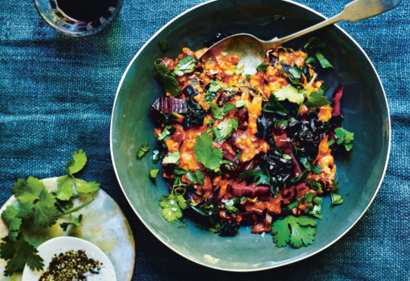Rainbow chard, red bean, and peanut stew
