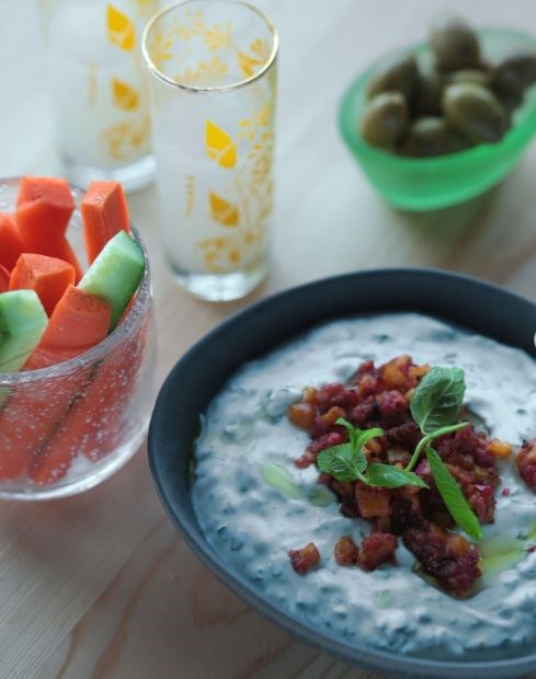 Rainbow chard tzatziki with crunchy stems