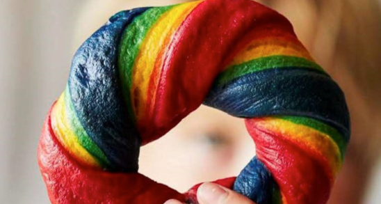 Rainbow-coloured bagels