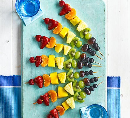 Rainbow fruit skewers 
