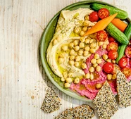 Rainbow hummus plate