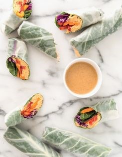 Rainbow millet-hummus collard summer rolls
