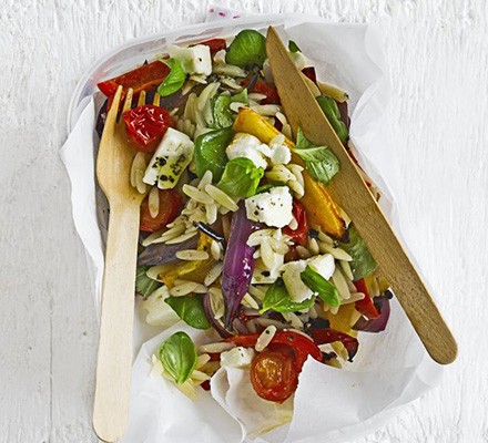 Rainbow orzo salad