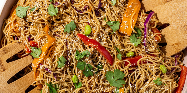 Rainbow peanut noodles