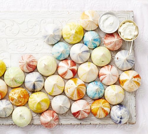 Rainbow rippled meringues