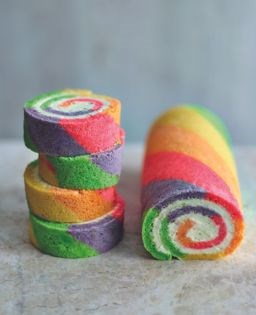 Rainbow roulade with lime cream cheese Chantilly