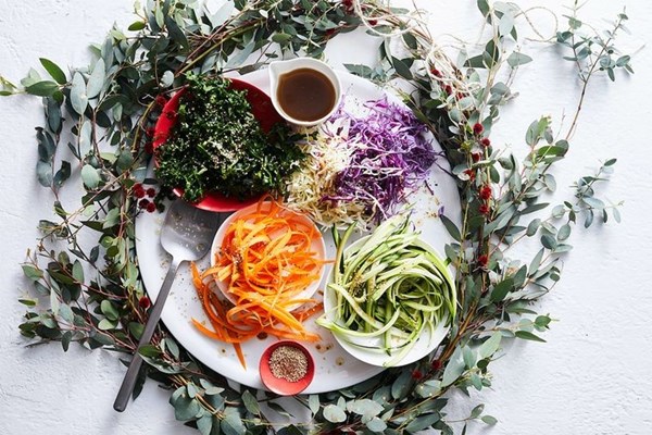 Rainbow slaw with miso-sesame dressing