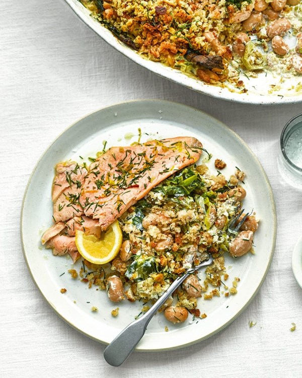 Rainbow trout and butter bean gratin