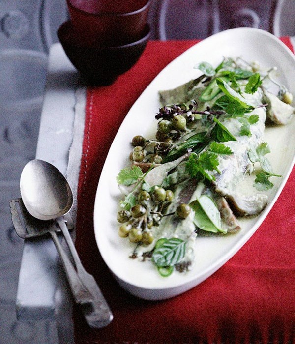 Rainbow trout and eggplant curry