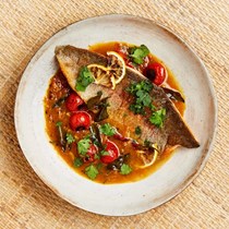 Rainbow trout in spicy tomato and tamarin rasam