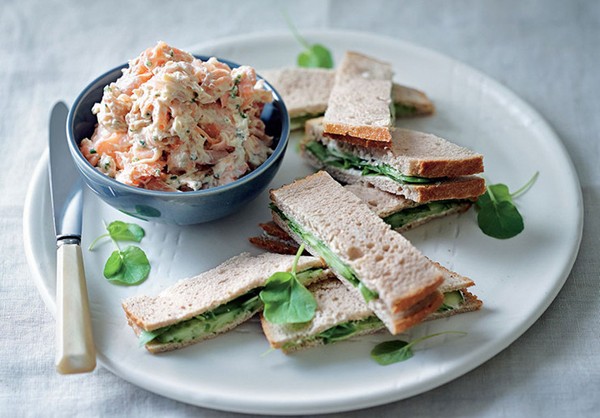 Rainbow trout rillettes, rye, cucumber and watercress sandwiches