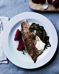 Rainbow trout with brown butter and salt-roasted beets