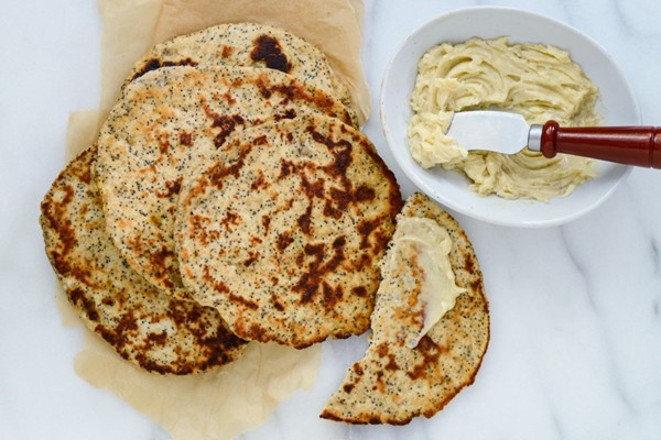 Raisin-poppy seed flatbreads with cardamom-honey butter