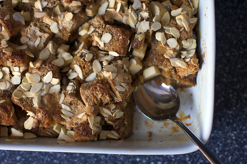 Raisin-studded apple bread pudding