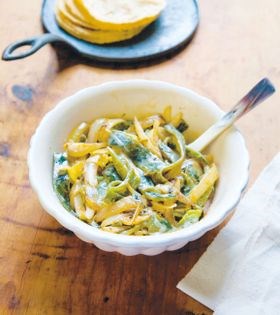 Rajas with fresh tortillas