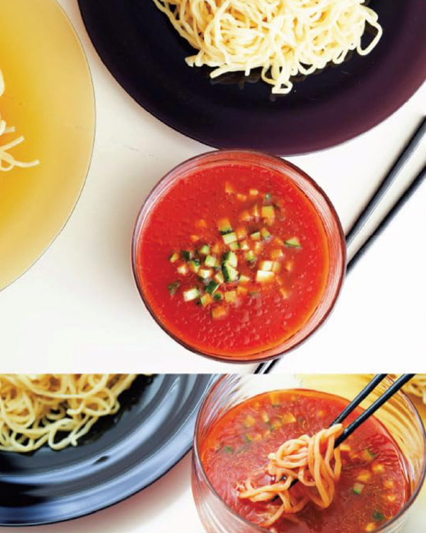 Ramen with gazpacho dipping sauce