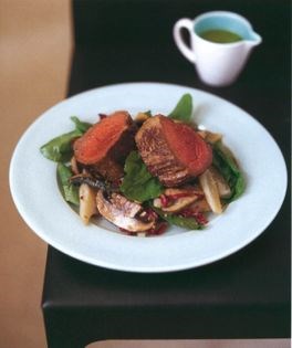 Rare beef fillet salad with fresh horseradish, sorrel, radicchio, salsify and field mushrooms