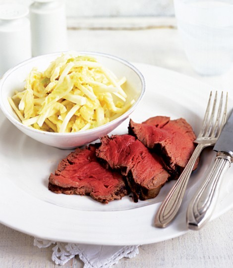 Rare roast beef and seasonal coleslaw