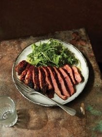 Rare spice-rubbed steak