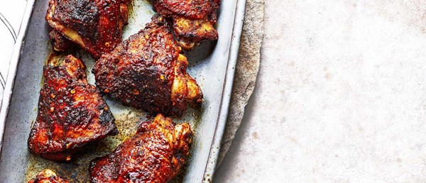 Ras el hanout and honey BBQ chicken thighs