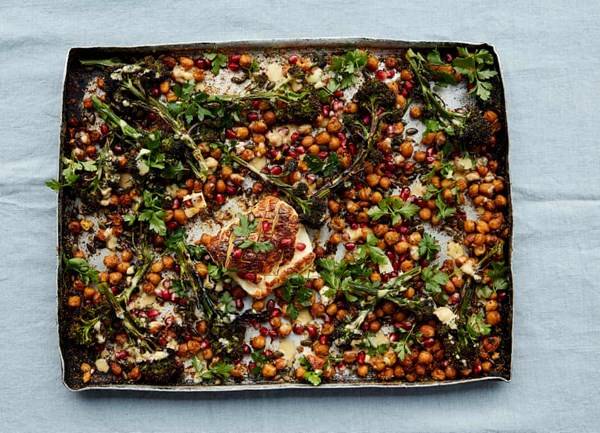 Ras el hanout roast chickpeas with halloumi