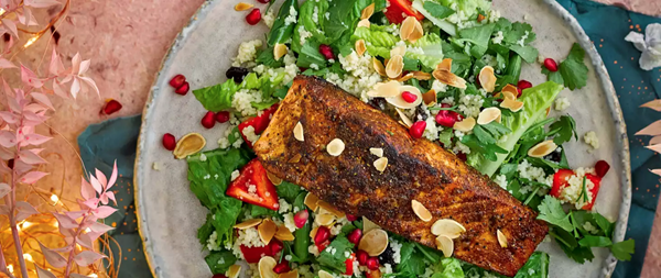 Ras el hanout salmon with jewelled couscous