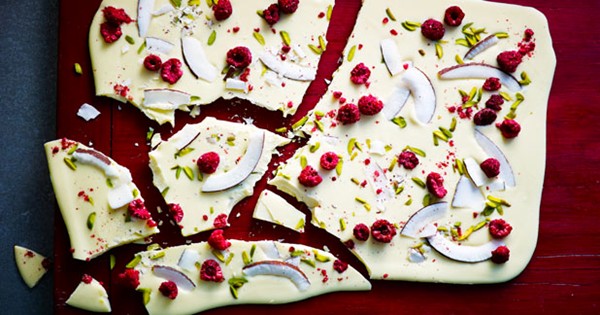 Raspberries and cream slab