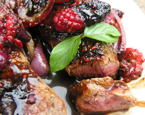 Raspberries and steak