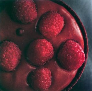 Raspberries on chocolate