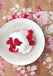 Raspberries with basil and buttermilk sherbet