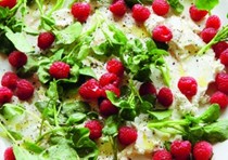 Raspberries with labneh and watercress