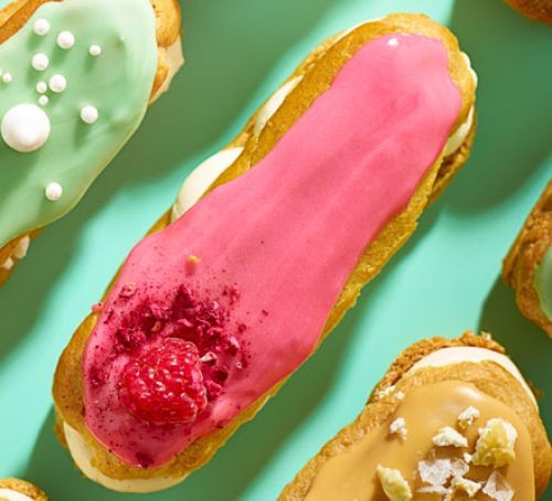 Raspberry & cardamom runway eclairs 