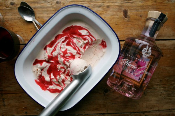 Raspberry & strawberry gin ripple ice cream