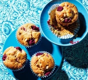 Raspberry & white chocolate muffins