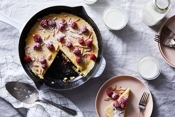 Raspberry and almond skillet cookie