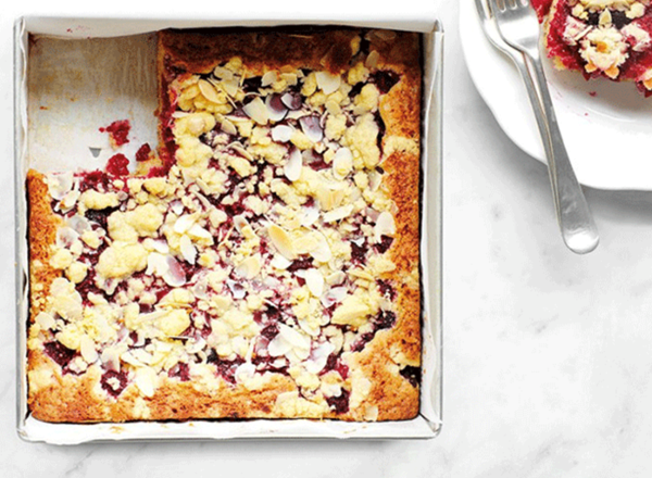 Raspberry and almond slab cake
