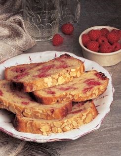 Raspberry and almond teabread