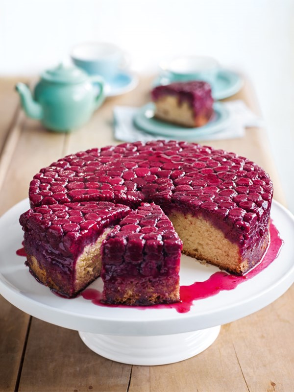 Raspberry and almond upside-down cake