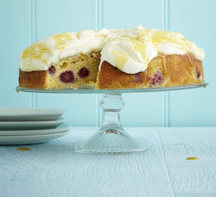 Raspberry and apricot ripple cake
