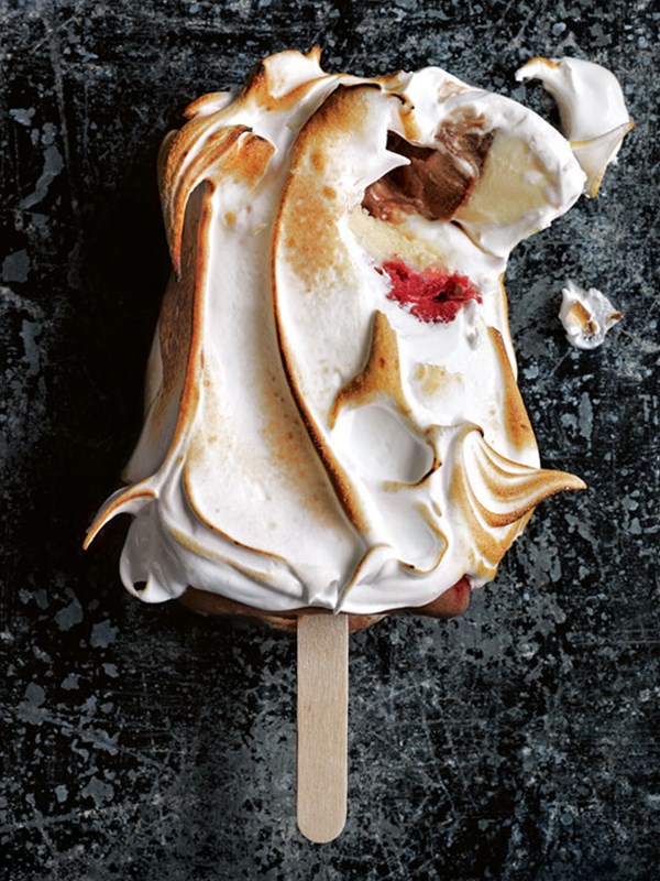 Raspberry and chocolate toasted meringue popsicles