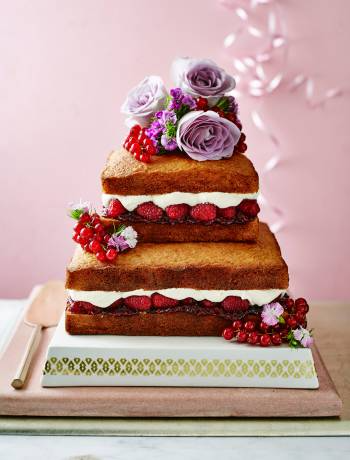 Raspberry and coconut celebration cake