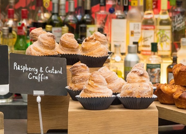 Raspberry and custard cruffin