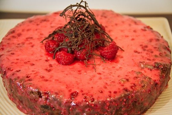 Raspberry and dark chocolate chip sour cream cake