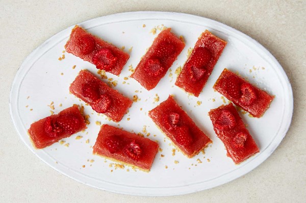 Raspberry and lime curd bars