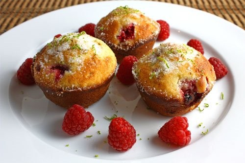 Raspberry and lime muffins