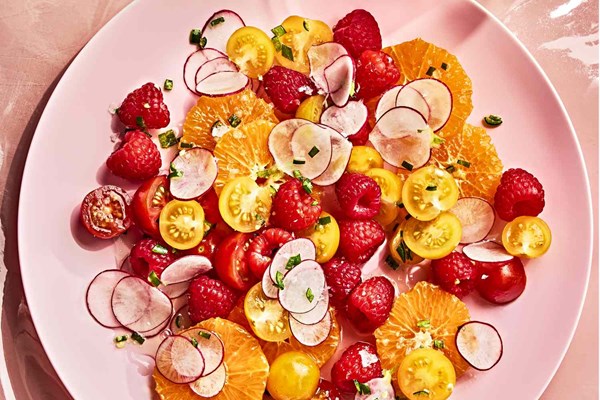 Raspberry and mandarin salad with mirin vinaigrette [Kari Young]