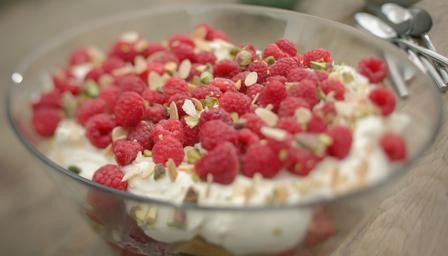 Raspberry and pistachio trifle