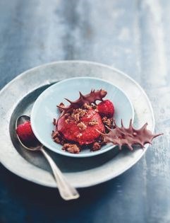 Raspberry and red capsicum sorbet with Sarawak pepper and fine sea salt chocolate crumbs