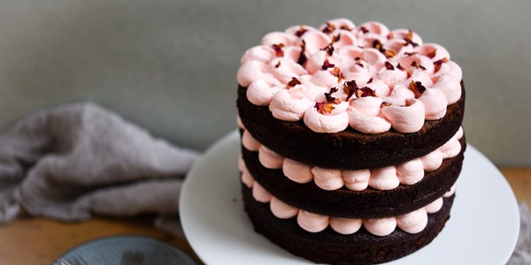 Raspberry and rose chocolate cake