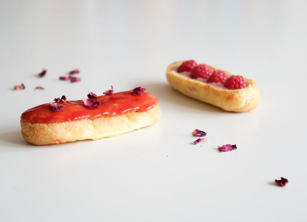 Raspberry and rose éclairs